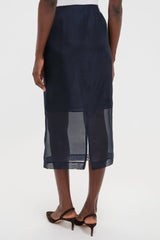 Atlantic Silk Organza Woven Midi Pencil Skirt