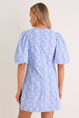 Baby Blue Ditsy Floral Marcy Mini Dress