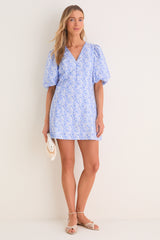 Baby Blue Ditsy Floral Marcy Mini Dress