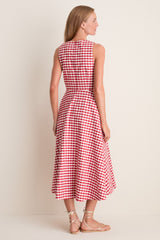 Apple Red Gingham Stella Midi Dress
