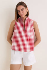 Apple Red Gingham Sleeveless Celeste Top
