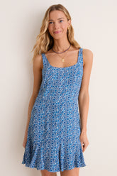 Aqua Ditsy Viscose Crepe Lyon Mini Dress
