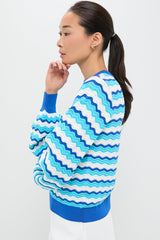 Aqua Wavy Stripe Callie Crewneck