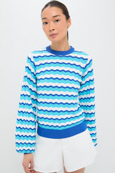 Aqua Wavy Stripe Callie Crewneck