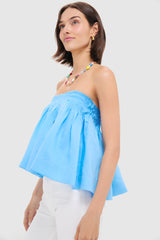 Azure Blue Shirred Shirley Blouse