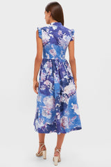 Artist Garden Pale Cobalt Sleeveless Flared Midi Dress