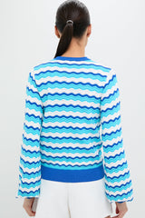 Aqua Wavy Stripe Callie Crewneck