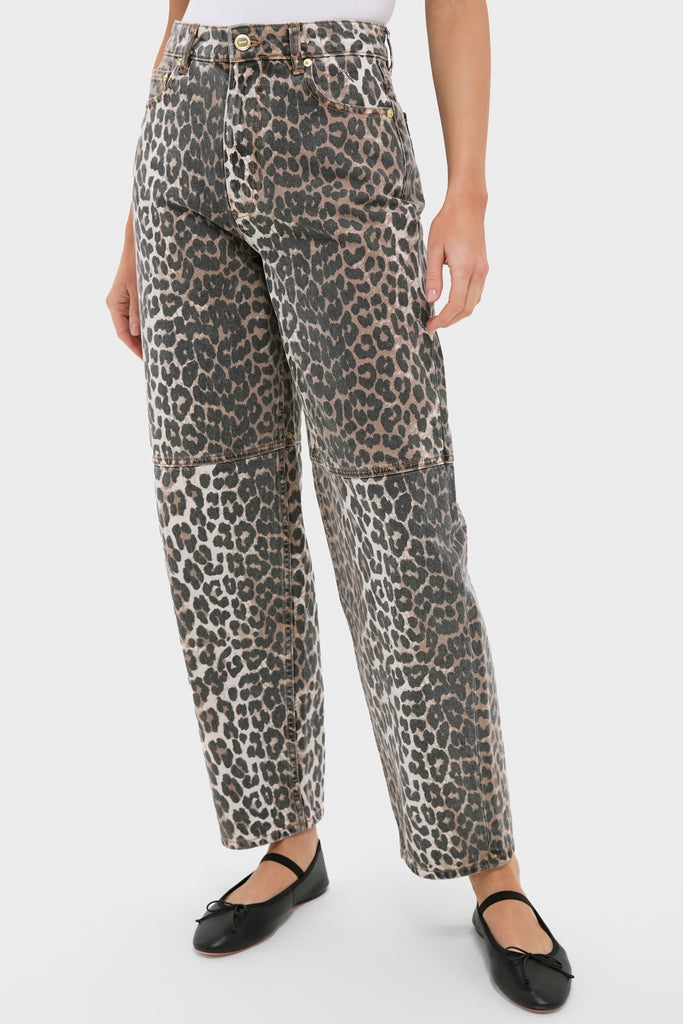Almond Milk Leopard Print Denim Stary Pant