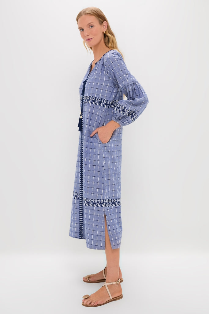 Azure Ikat Embroidered Wynne Dress