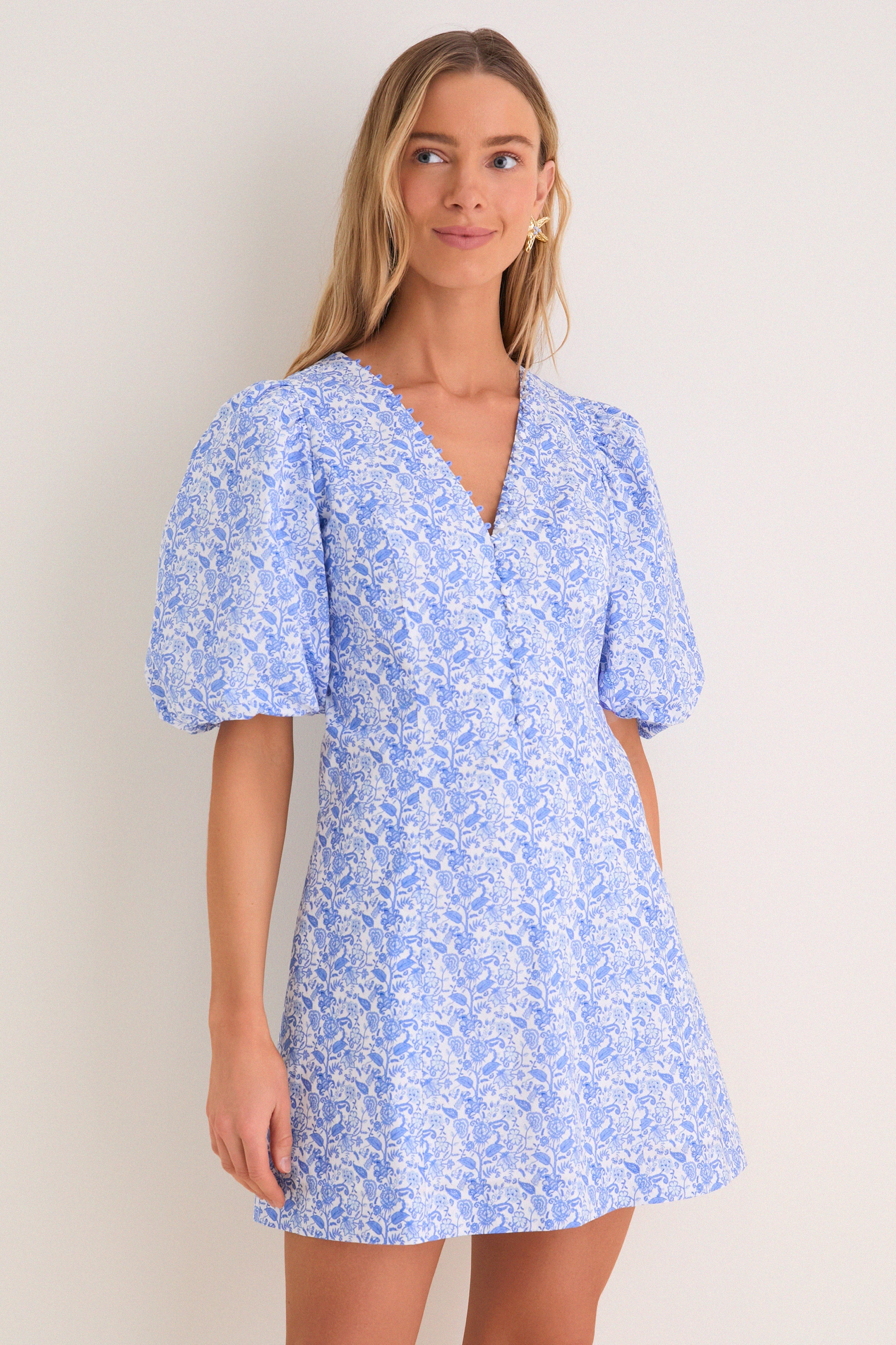 Baby Blue Ditsy Floral Marcy Mini Dress