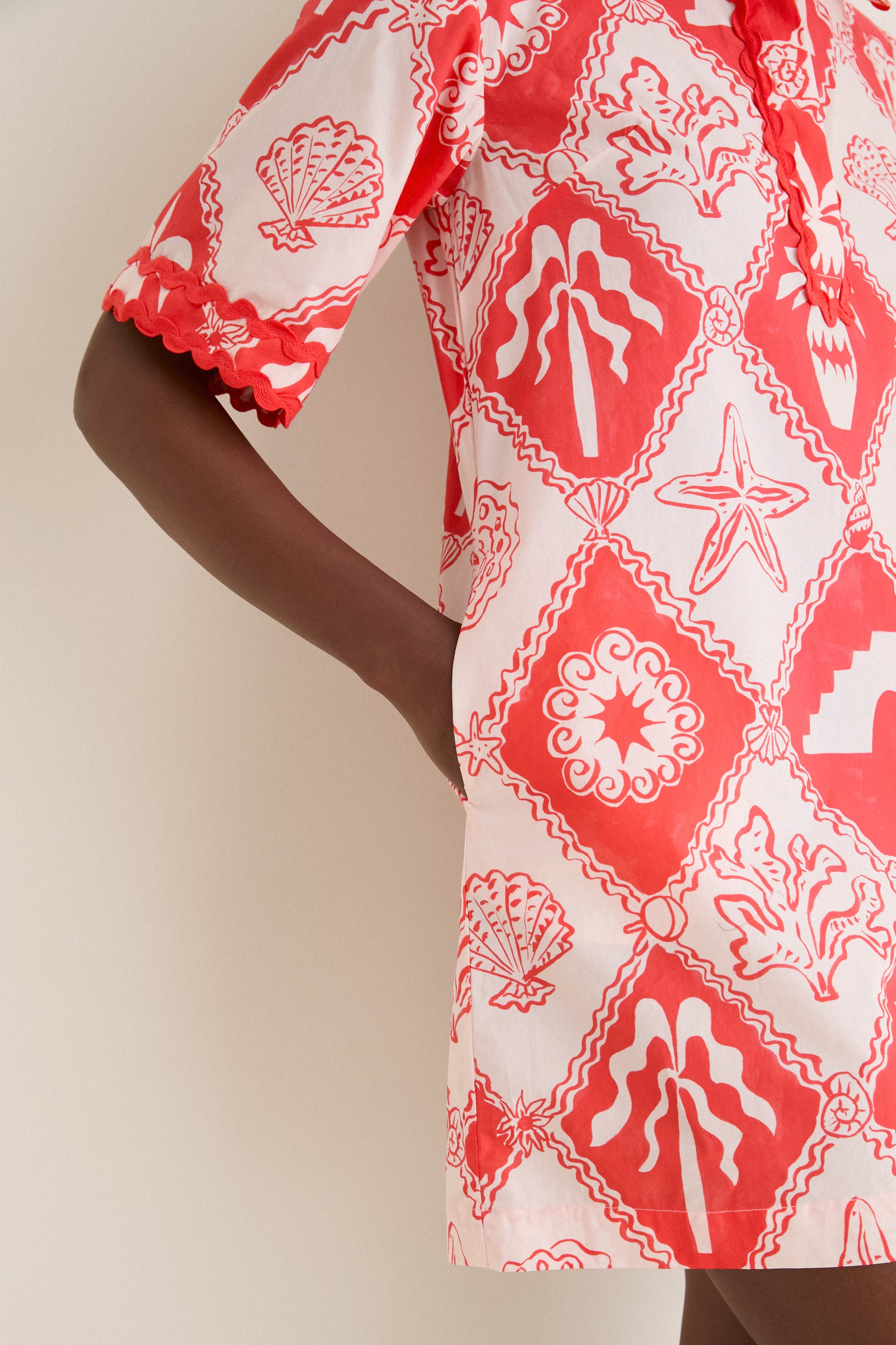 Asterias Red Collared Shirt Mini Dress