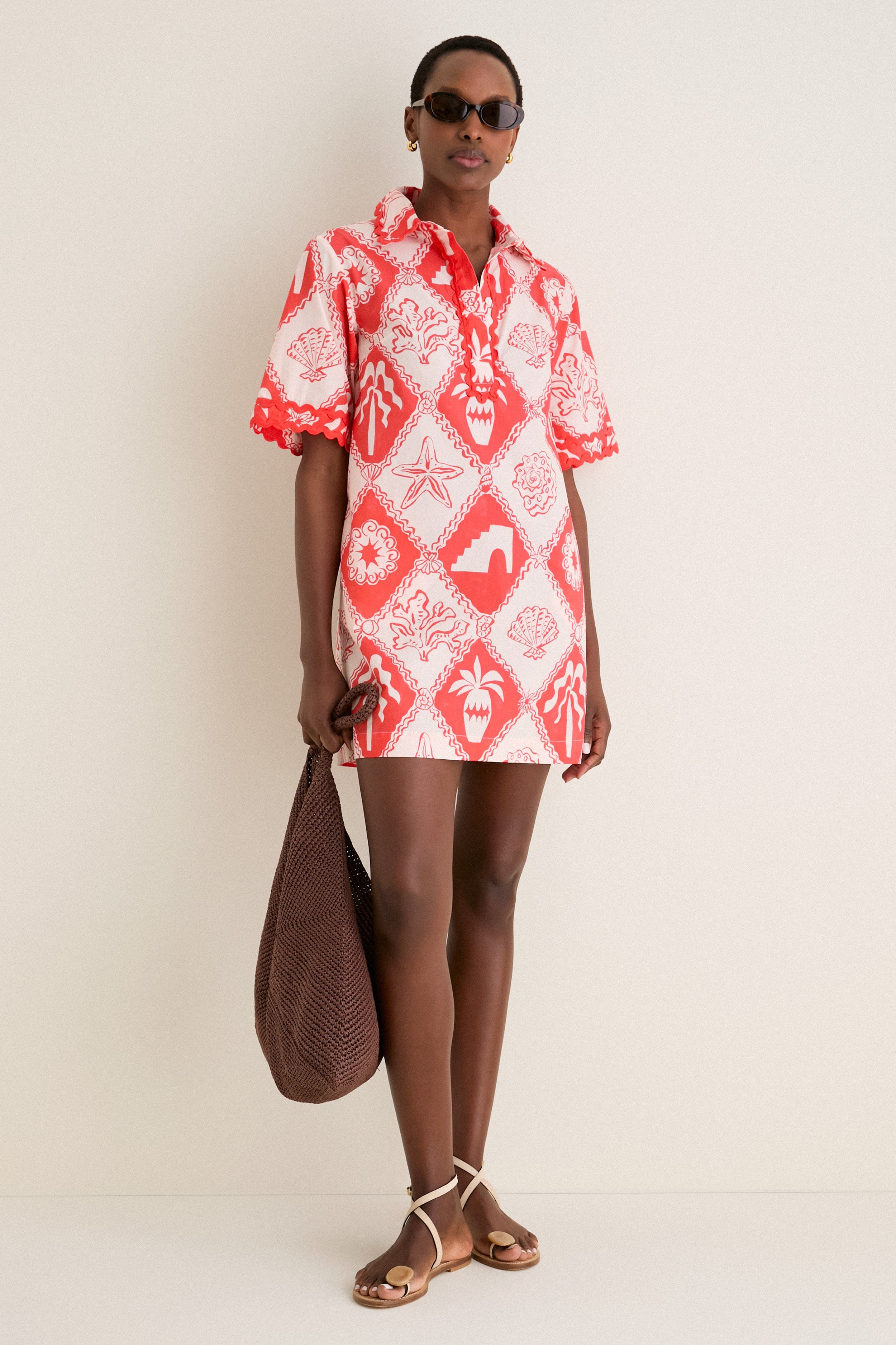 Asterias Red Collared Shirt Mini Dress