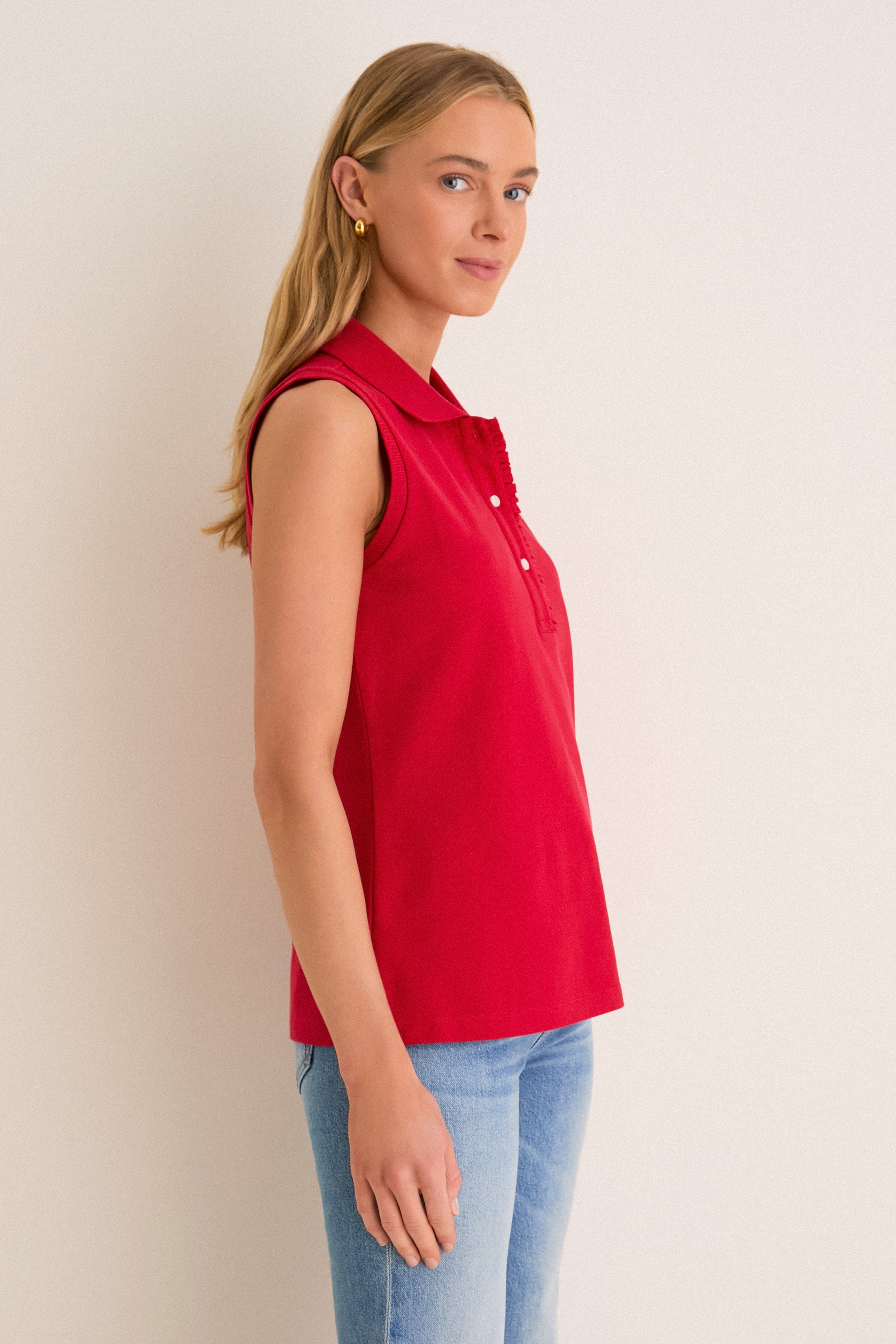 Americana Red Pique Sleeveless Ruffle Margaret Polo