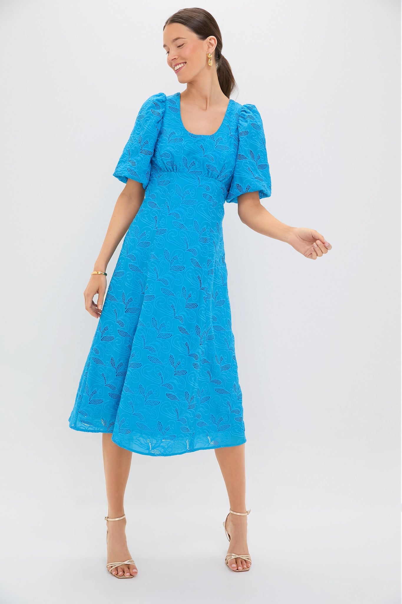 Azure Eyelet Ainsley Midi Dress