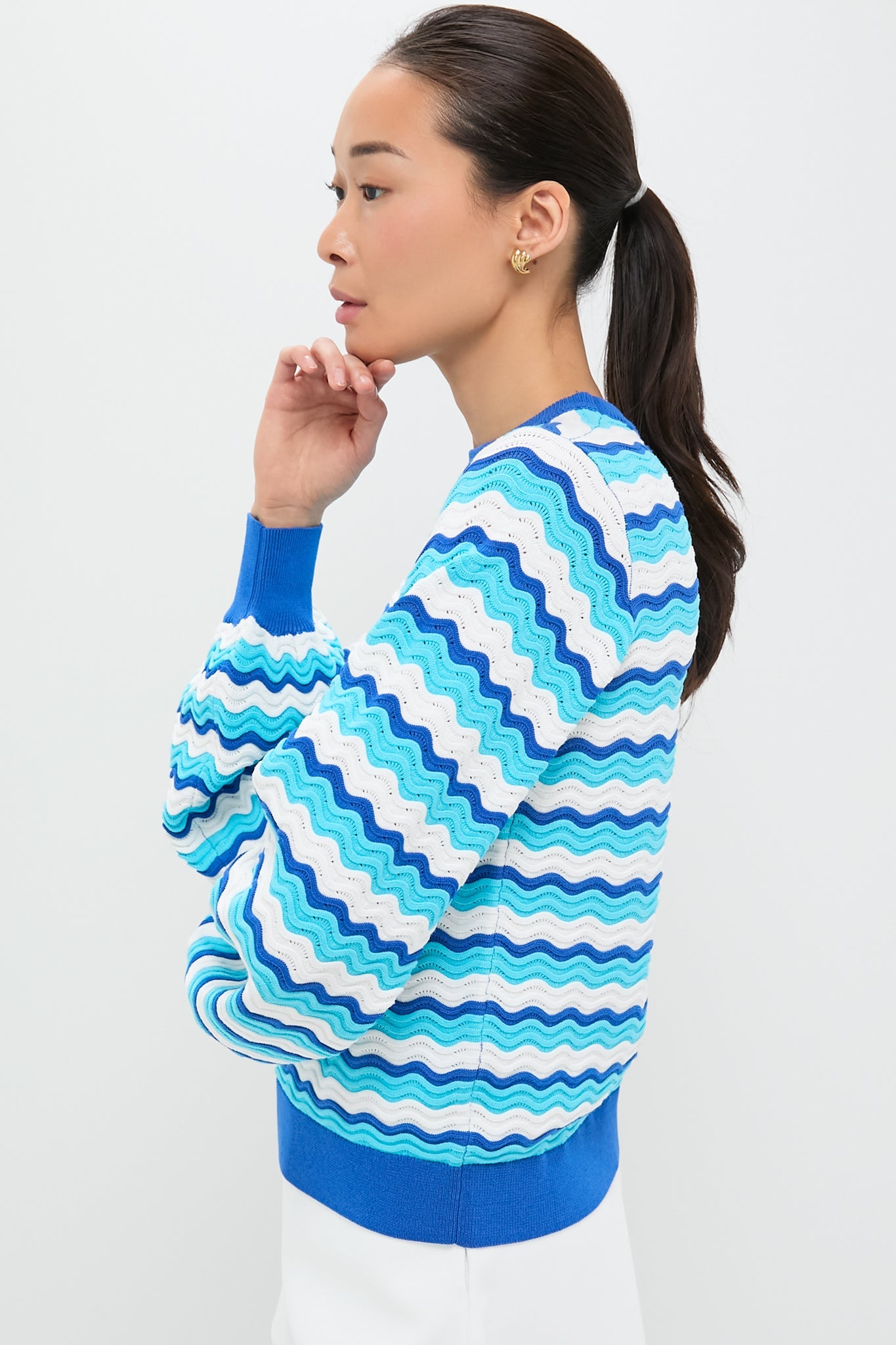 Aqua Wavy Stripe Callie Crewneck