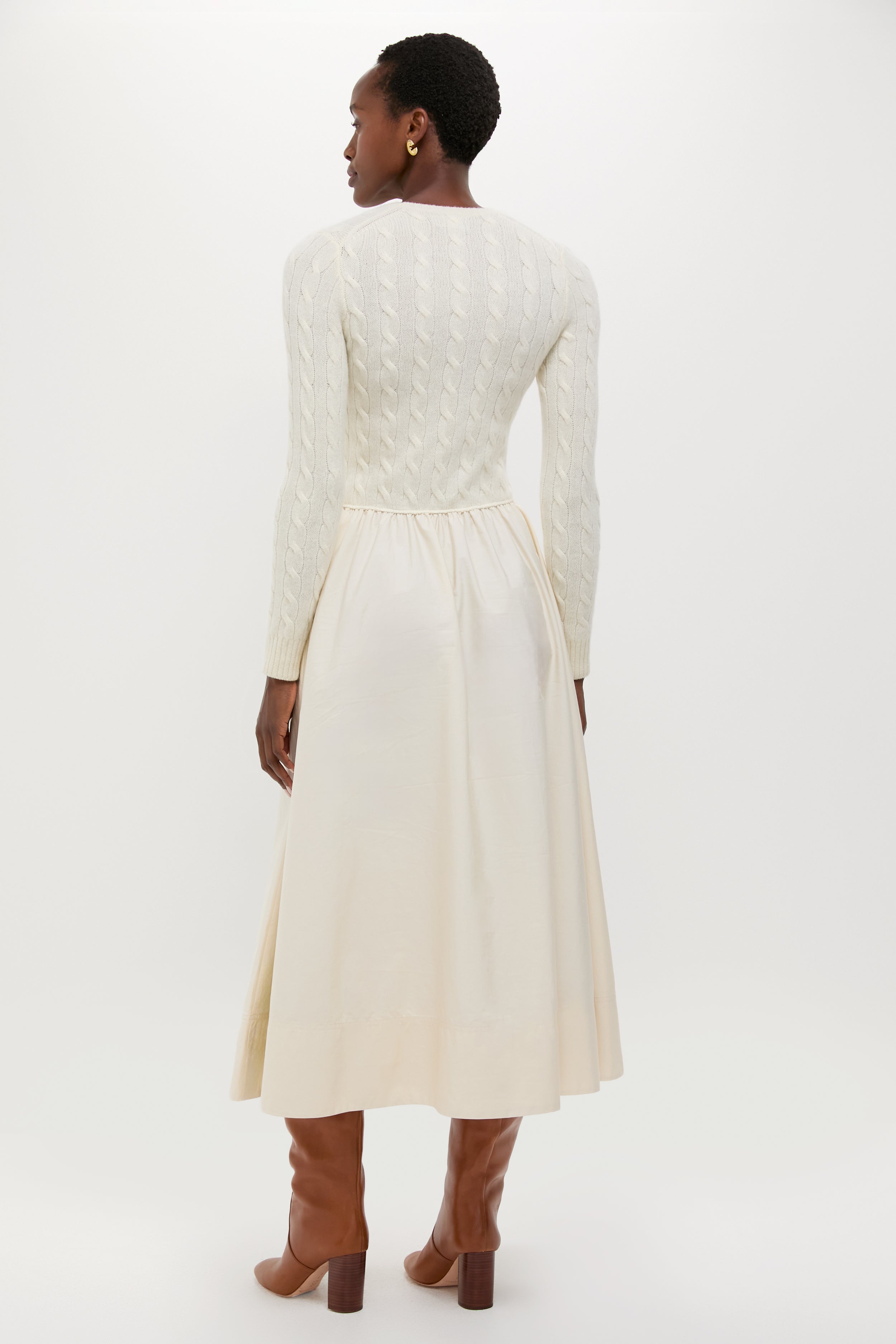 Authentic Cream Crewneck Long Sleeve Fit and Flare Dress