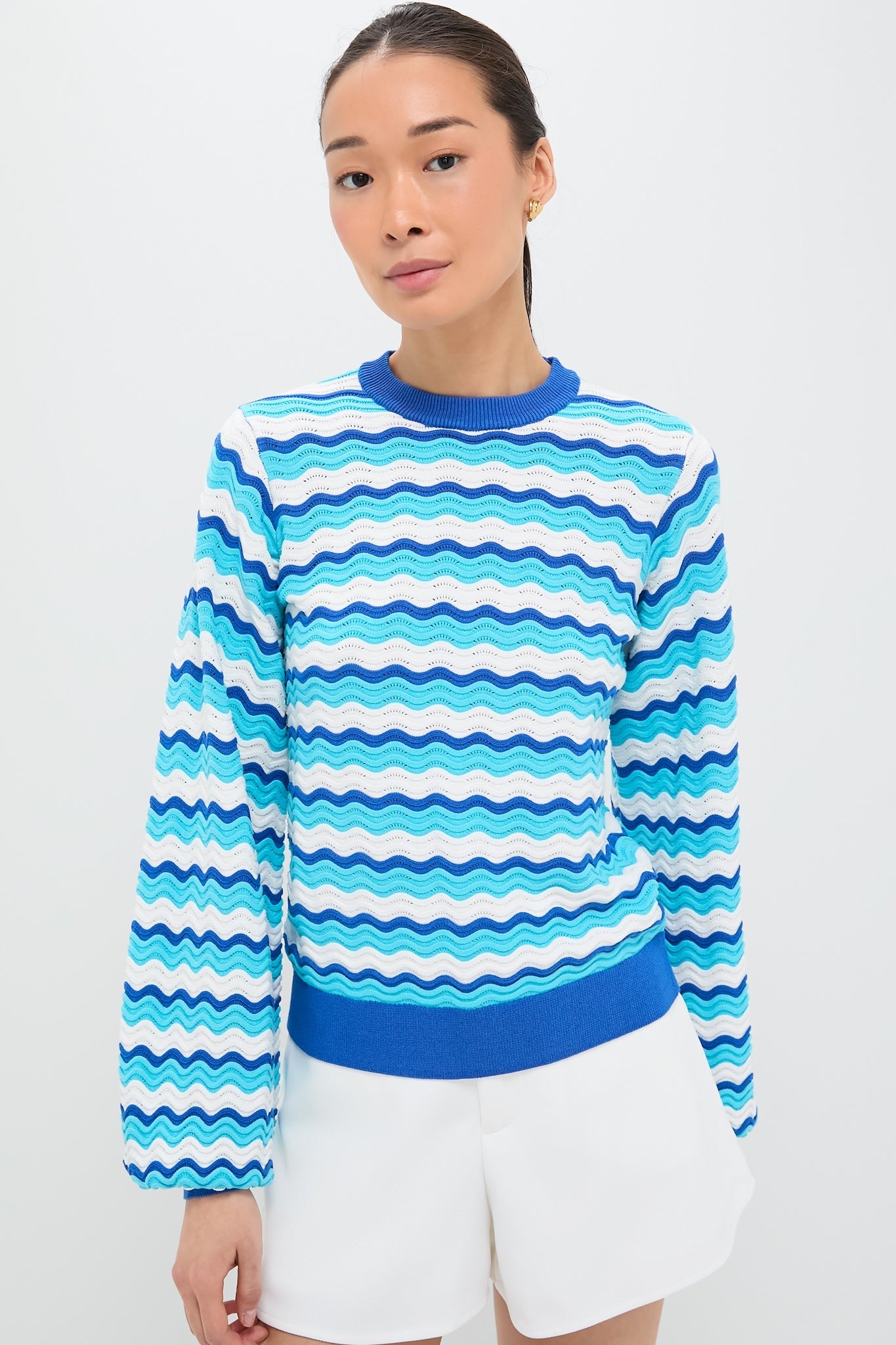Aqua Wavy Stripe Callie Crewneck