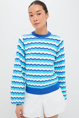 Aqua Wavy Stripe Callie Crewneck