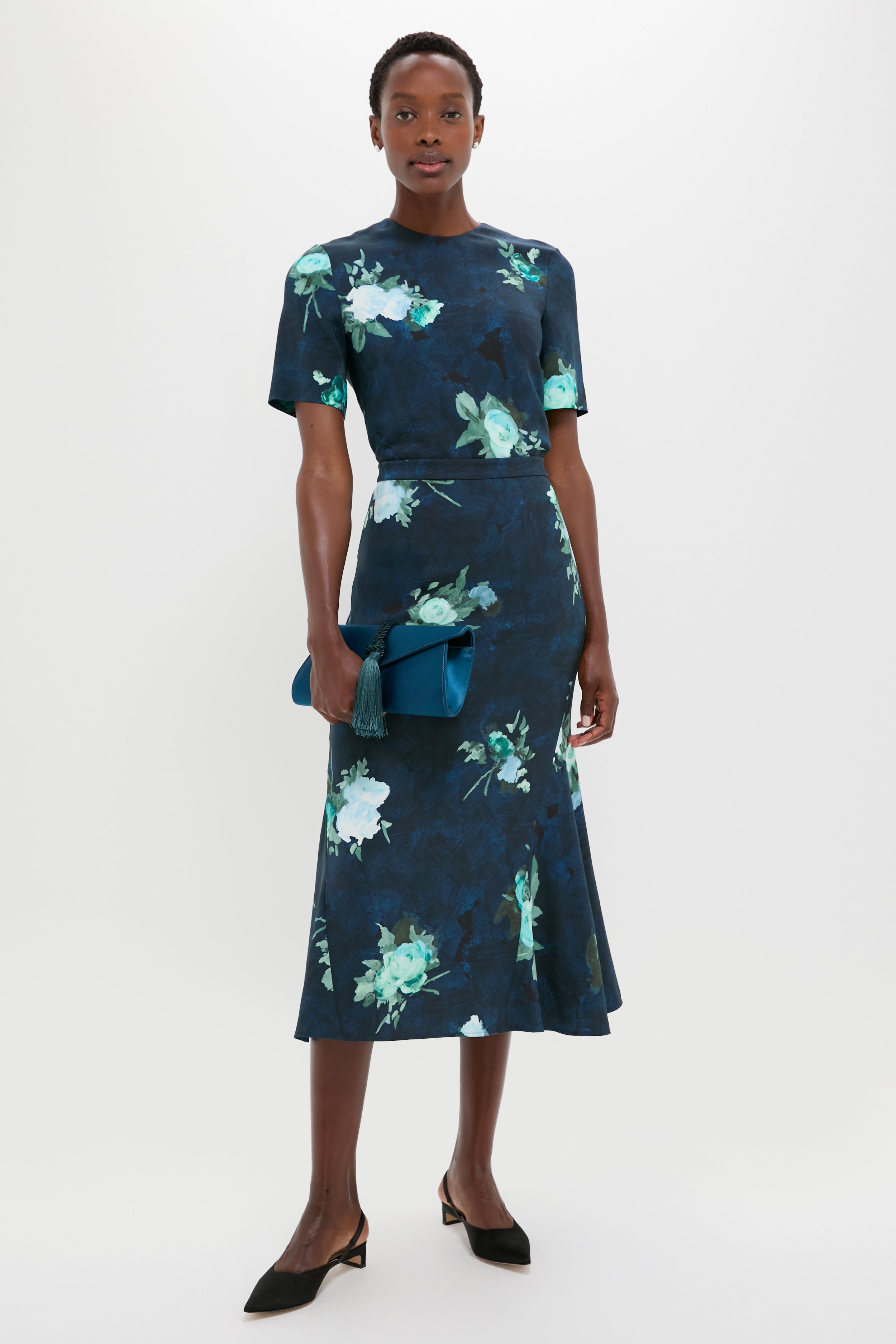 Abstract Rose Navy Short Sleeve Top