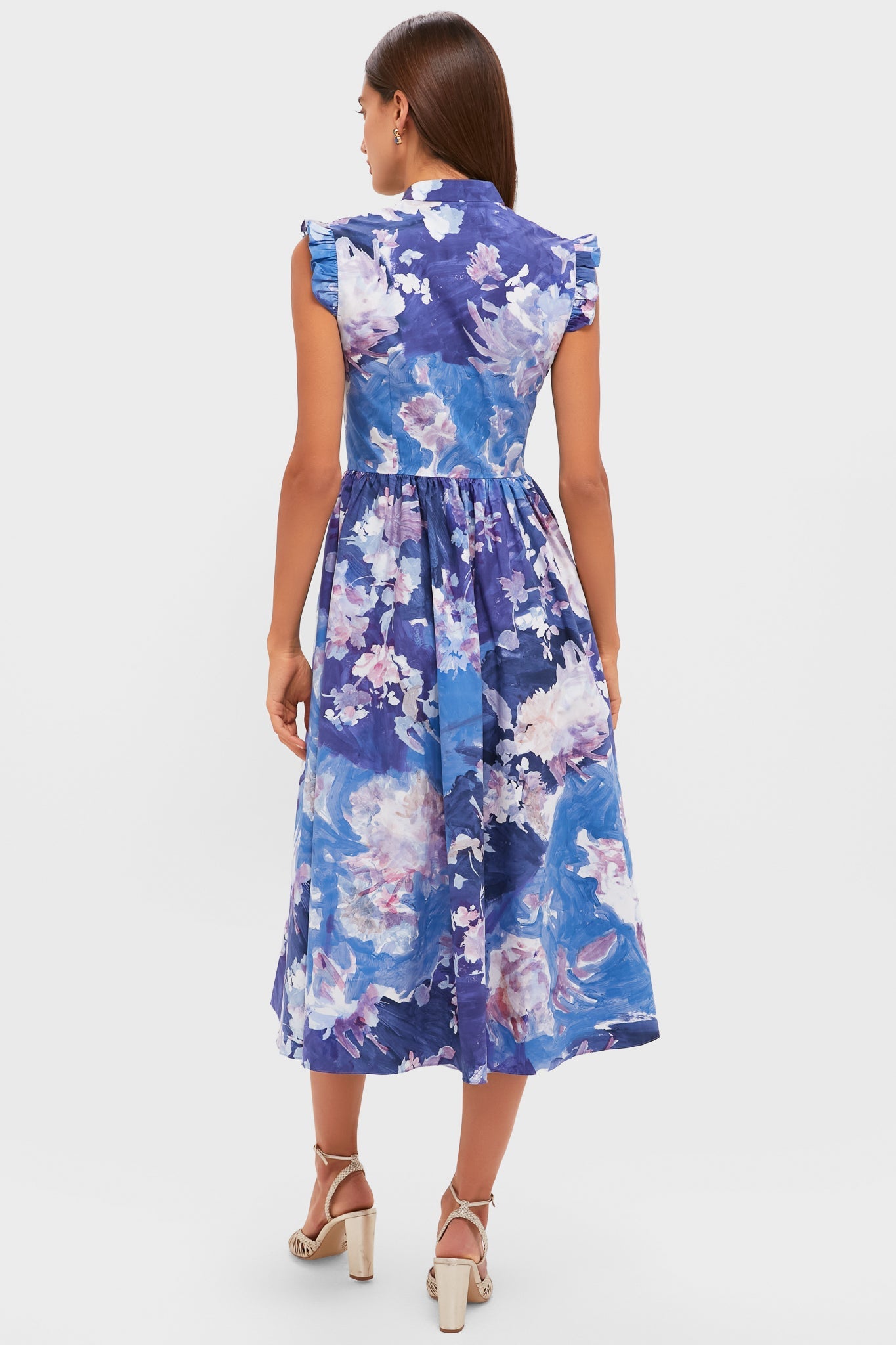 Artist Garden Pale Cobalt Sleeveless Flared Midi Dress