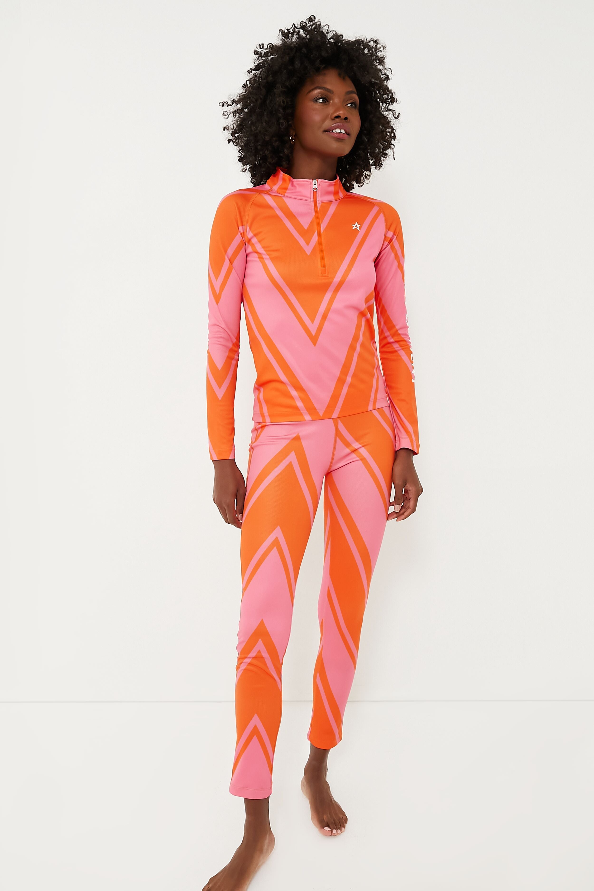 Azalea Pink and Orange Chevron Print Thermal Pant
