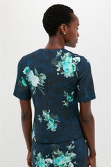 Abstract Rose Navy Short Sleeve Top