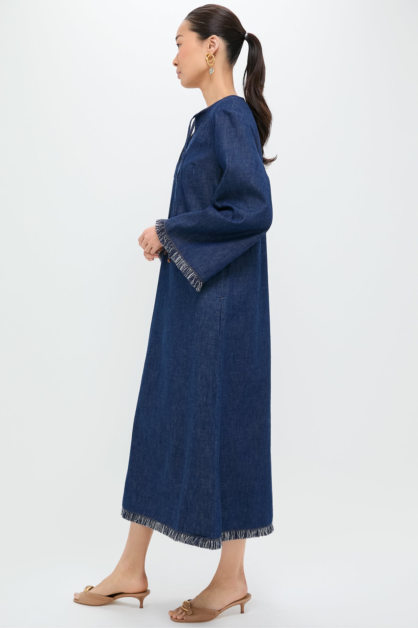 Atlantic Rhiannon Fringe Denim Midi Dress